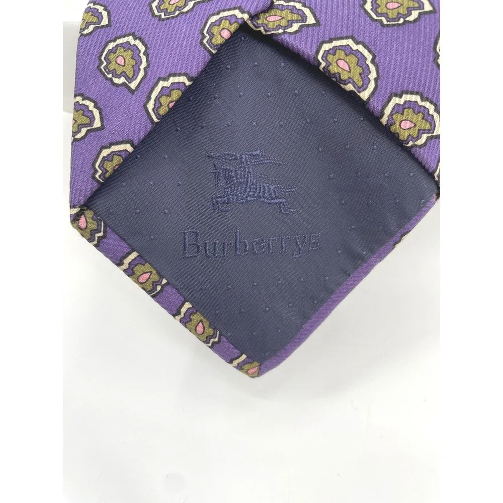 Burberrys Tie Mens OS Purple Silk Medallion VTG Luxury‎ Designer Old Money USA